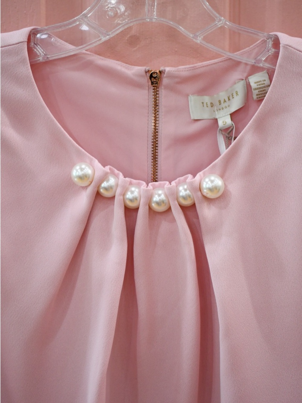 Ted Baker Blush Pink Sleeveless Pearl Trim Blouse - Picture 5 of 7